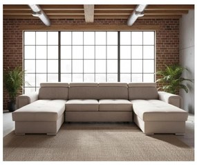 Ággyá nyitható ülőgarnitúra univerzális U-formájú sarokrésszel és tárolóval SALVADA bézs