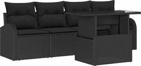 vidaXL Kerti Kanapé Szett párnával 5 pcs Fekete Poli rattan