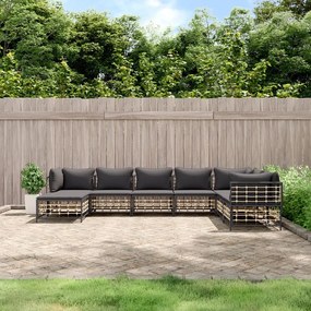 8 részes antracitszürke polyrattan kerti ülőgarnitúra párnákkal