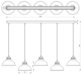 Csillár zsinóron SVEN 5xE27/15W/230V fekete/arany