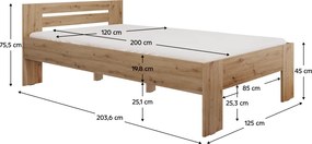 Ágy, 120x200, artisan tölgy, BASIS