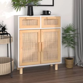 fehér tömör fenyő/természetes rattan tálalószekrény 60x30x75 cm
