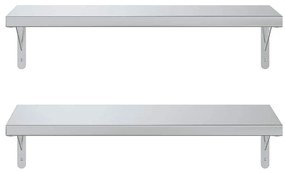 2 db ezüstszínű rozsdamentes acél fali polc 75 x 30 cm