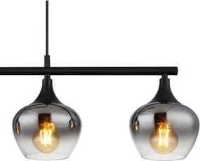 Globo 15548-4H1 Függeszték fekete matt fém, füstszínű/átlátszó színátmenetes üveg búra, fekete textil kábel, HxSzxM: 900x150x1200mm, 4x E27 40W 230V izzók nélkül