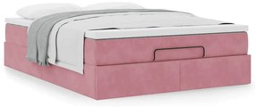 Ottomán ágykeret matraccal rózsaszín 140x190cm bársony