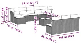 11 részes világosszürke polyrattan kerti ülőgarnitúra párnákkal