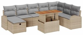 vidaXL Kerti Kanapé Szett párnával tárolóval 9 pcs Bézs polirattan