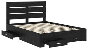 vidaXL Ágykeret fiókkal fejtámlával Fekete tölgy 140 x 190 cm Faanyag