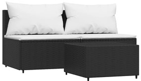 3 részes fekete polyrattan kerti ülőgarnitúra párnákkal