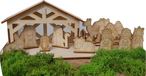 Fából készült karácsonyi betlehem Istálló természet