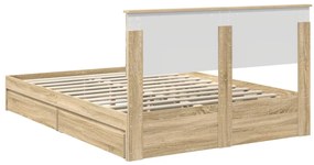 vidaXL Tárolós Ágy fejtámlával Sonoma tölgy 150 x 200 cm Faanyag