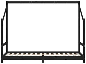 fekete tömör fenyőfa gyerekágykeret 2 x (90 x 200) cm