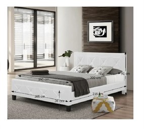 Dupla ágy ágyráccsal, textilbőr fehér, 160x200, CARISA