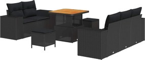 vidaXL Kerti Kanapé Szett párnával tárolóval 8 pcs Fekete Poly Rattan