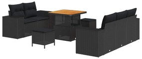 vidaXL Kerti Kanapé Szett párnával tárolóval 8 pcs Fekete Poly Rattan