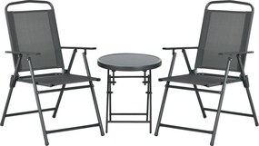 Outsunny 3 részes bistró szett fémből, időjárásálló kertibútor szett, összecsukható üveg asztallal, kerti székek, kültéri erkély bútor szett, ülőgarni