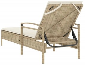 bézs polyrattan napozóágy párnával 63x200x81 cm