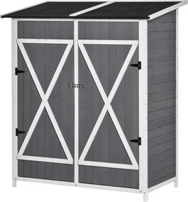 Outsunny Kerti Szekrény Kerti Eszköztároló 2 Ajtóval Aszfalt Tetővel Kert Tároló Szekrény Dumping Elleni Tervezés Földi Szegekkel Vörösfenyő Szürke+Fe