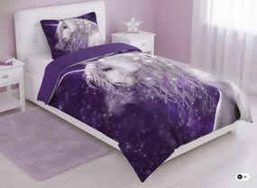 Unikornis gyerek, ovis ágyneműhuzat és polár takaró szett (Purple)