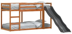 barna tömör fenyő emeletes ágy csúszdával és létrával 90x200 cm