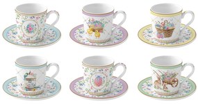 Spring Bloom húsvéti porcelán eszpresszó kávés csésze 6 személyes szett díszdobozban
