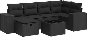 vidaXL 7 részes fekete polyrattan kerti ülőgarnitúra párnával