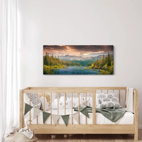 Egy kép a hegyi folyó és a hegyek (120x50 cm)
