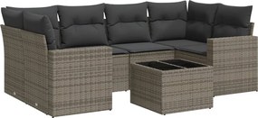 vidaXL 7 részes szürke polyrattan kerti ülőgarnitúra párnákkal