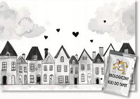 Fotótapéta Flizelina Gyerekek Város Utca Házikók Szívecskék B&amp;w 100x75 ragasztó