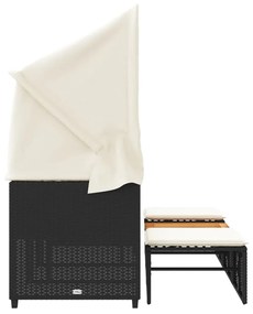 3 személyes fekete polyrattan kerti kanapé baldachinnal/székkel
