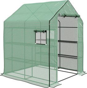 Outsunny Kerti Üvegház 3 Tiers Polcokkal, Erkély Üvegház, Megerősített 135 g/m² ponyva, Acél Váz, Felhúzható Cipzáras Ajtó, Zöldségek, Növények, Virág