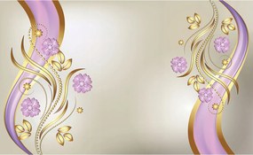 Fotótapéta Arany liliomok és virágos absztrakt bézs alapon 312x219 +ragasztó