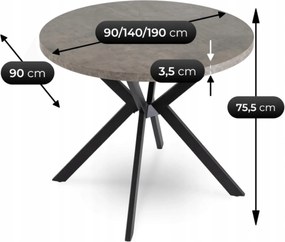 Kihúzható étkezőasztal 90–190 cm méretben, beton/fekete színben LUGO