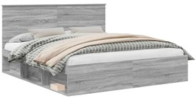 vidaXL Ágykeret fejtámlával Szürke Sonoma 200 x 200 cm Tömör fenyőfa