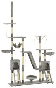 Szürke macskabútor szizál kaparófákkal 230-250 cm