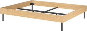 Natúr színű forgácslemez franciaágy ágytámla nélkül ágyráccsal 160x200 cm tölgyfa dekorral Streiko – noo.ma