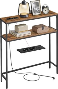 VASAGLE Konzolasztal, Keskeny Kanapé Asztal 2 Polccal, 20 x 80 x 80 cm, Vintage Barna