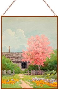 Lorenzo P. Latimer - House with a flowering tree üvegkép, falikép