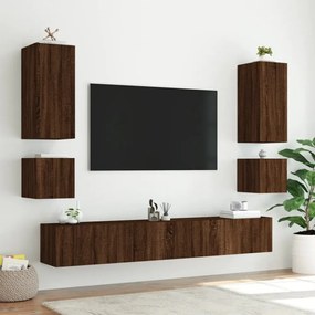 2 db barna tölgyszínű fali TV-szekrény LED-del 40,5x35x40 cm