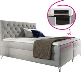 Boxspring ágy, 180x200, világosszürke Velvet szövet, GULIETTE + ajándék