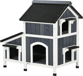 PawHut Fa Macskaól, Téli Védett Macska Menedék Több Bejárattal, 2 Szint, Kültéri Macska Búvóhely Aszfalt Tetővel, Virágláda Kültéri Kertbe, 96 x 65 x