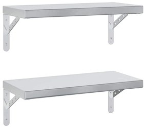 2 db ezüstszínű rozsdamentes acél fali polc 50 x 23,5 cm