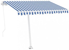 kék és fehér kézzel kihúzható póznás napellenző 300 x 250 cm