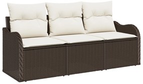 3 Darabos Kert Kanapé Szett Párnákkal Barna Poli Rattan
