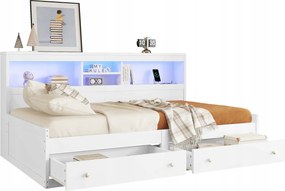 Összecsukható kanapé Egyszemélyes ágy 2 fiók 2 Usb polc Fehér 90x200cm