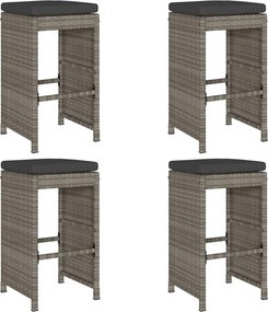 vidaXL 4 db szürke polyrattan kerti bárszék párnával