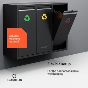 Klarstein Ordnungshüter 3, szemetes, 45 literes, 3 szelektív hulladékgyűjtő kosár, falra szerelhető