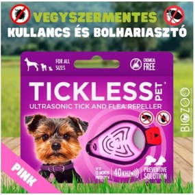 Vegyszermentes ultrahangos kullancs- és bolhariasztó medál kutyáknak és macskáknak, TICKLESS - pink
