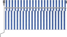 Kék és fehér szélérzékelős, LED-es napellenző redőnnyel 3x2,5 m