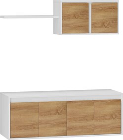 HOMCOM TV Állvány és Fali Szekrény Szett 7 Polccal és Nyitott Polccal, Forgácslap TV Állvány, 120x41x43.3 cm, Fehér és Fa Szín | Aosom